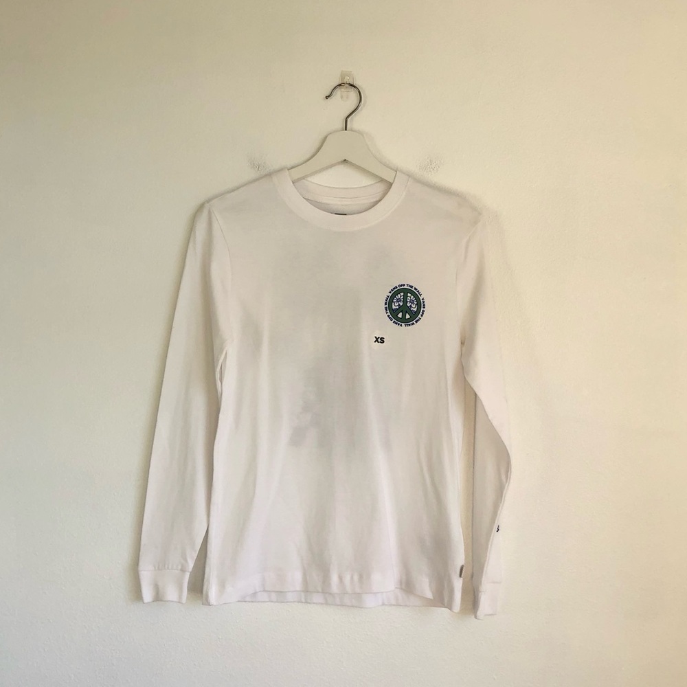 NWT Vans Peace Prosperity Long Sleeve T-Shirt Tee Top | White, Blue Size XS